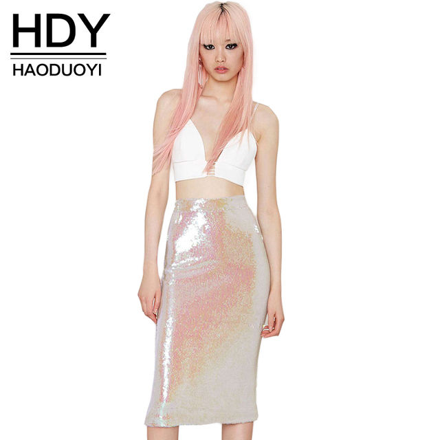 HDY Haoduoyi Женщины Летняя Мода Ретро Высокой Талии Юбки Блестками Карандаш Bodycon Юбки