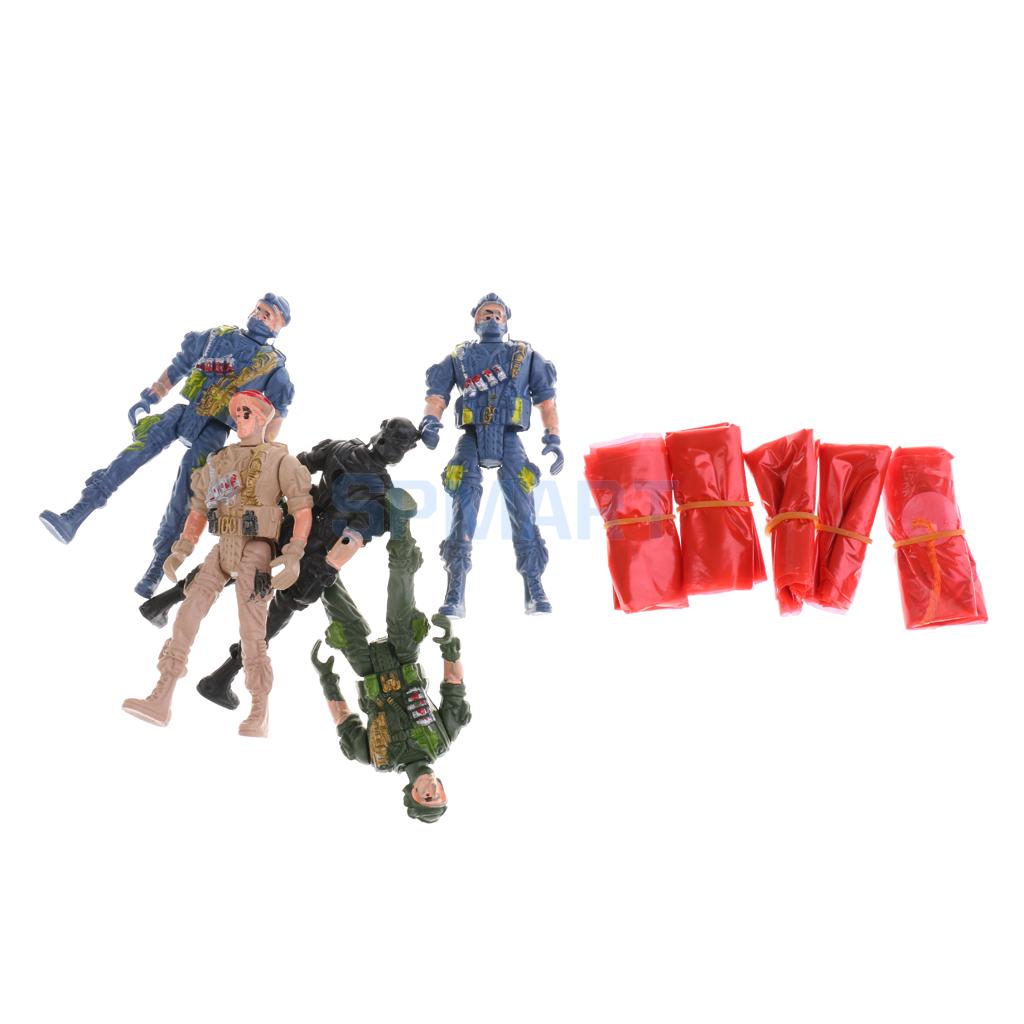 9cm Paratroopers Action Figure with Parachute Army Soldiers Toy 5pcs/set