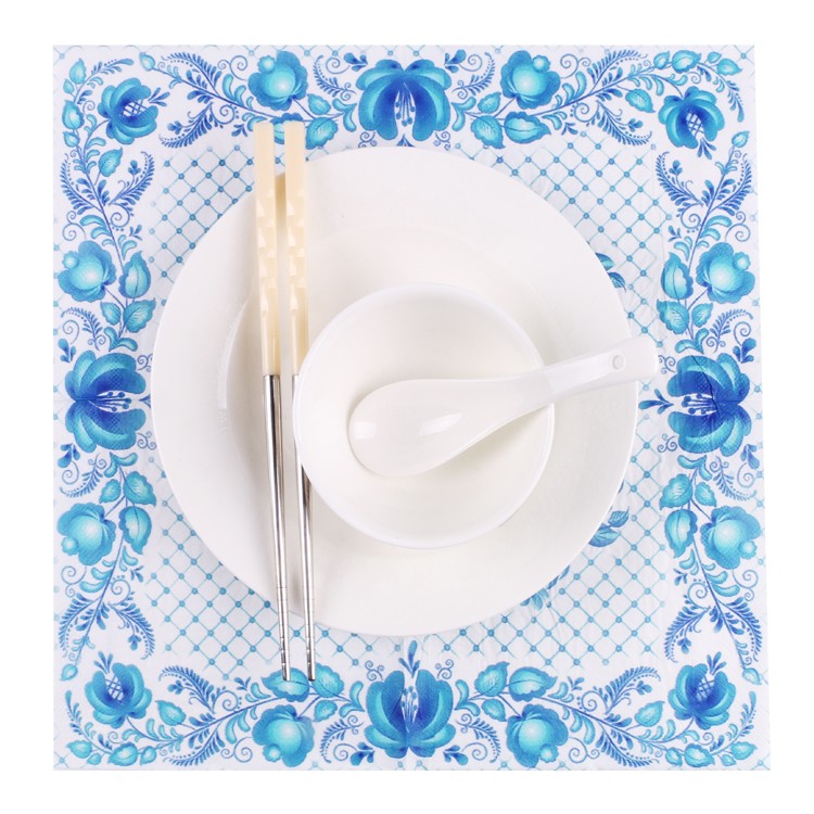 20pcs 2Layer Blue Flower Wedding Paper Napkins Wedding Decoration