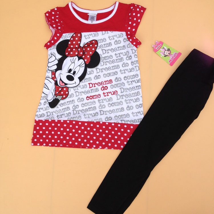 Original Brand 6sets/lot 4-7yrs Girl's Minnie Mouse Shirt and Pants,Dress and Leggings Two Pieces Sets,Minnie Mouse Clothes Set