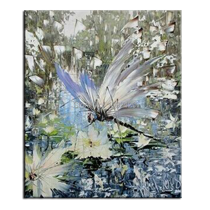 Free shipping dragonfly water flower oil paintings on canvas 100% handmade wall art home decoration hand-painted pictures