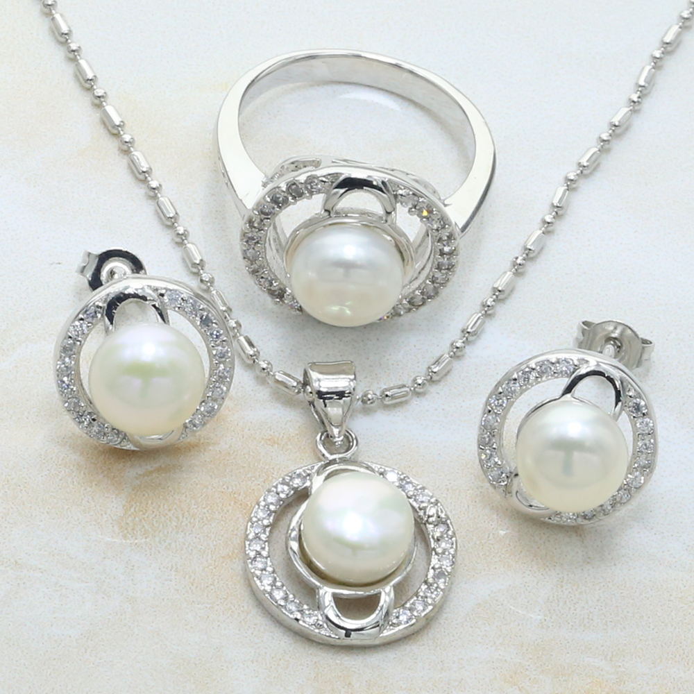 P312 senior women pearl jewelry set fashion ring / earrings / necklace