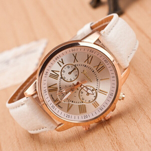 2015 nuevas mujeres visten los relojes de la pulsera de ginebra números romanos cuero genuino de cuarzo analógico reloj Casual reloj Relogio