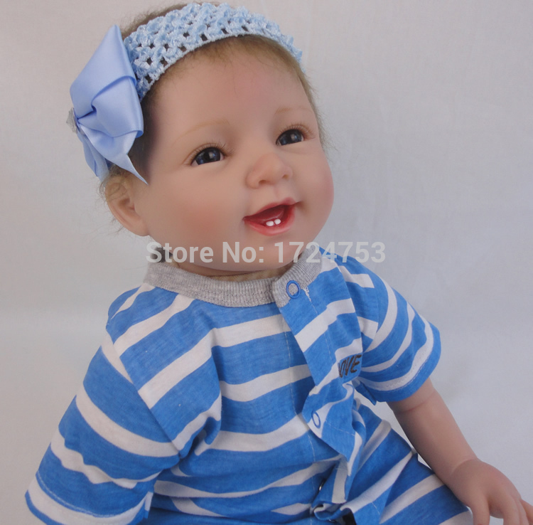 Free Shipping Top Popular 22inch Realistic Silicone Vinyl Reborn Baby Dolls Smiling Newborn Baby Doll Lifelike Baby Alive Toys