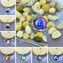  0 41 1pcs Brand Fashion Jewelry Choker Necklace Glass Galaxy Lovely Pendant Silver Chain Moon