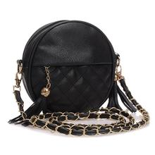 6 Candy Colors small women bags round plaid girls messenger bag brand leather crossbody bags tassel chain lady handbags