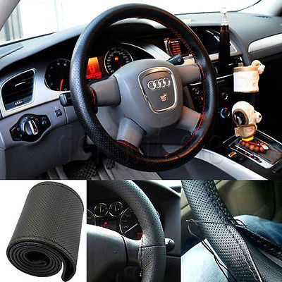 New Fashion Khaki PU Leather DIY Car Steering Wheel Cover With Needle and Thread Free Shipping