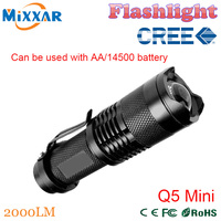 ZK91 CREE Q5 Mini Black 2000LM Waterproof LED Flashlight 3 Modes Zoomable LED Torch penlight Free
