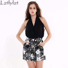 lztlylzt Women Playsuit Bandage Halter V-neck Sexy Black Backless Women Playsuits 2016 Summer Rompers Womens Jumpsuit Clothes