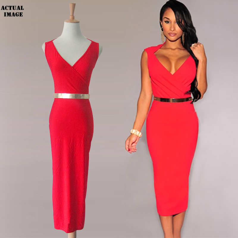 new style women sexy V-neck club midi dress knee-l...