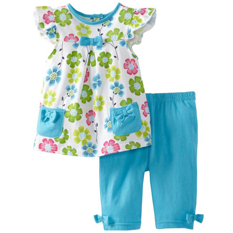 JTS230, flower, 9sets/lot, summer girls clothing sets, short t shirt sets for 1-6 year, 100% cotton