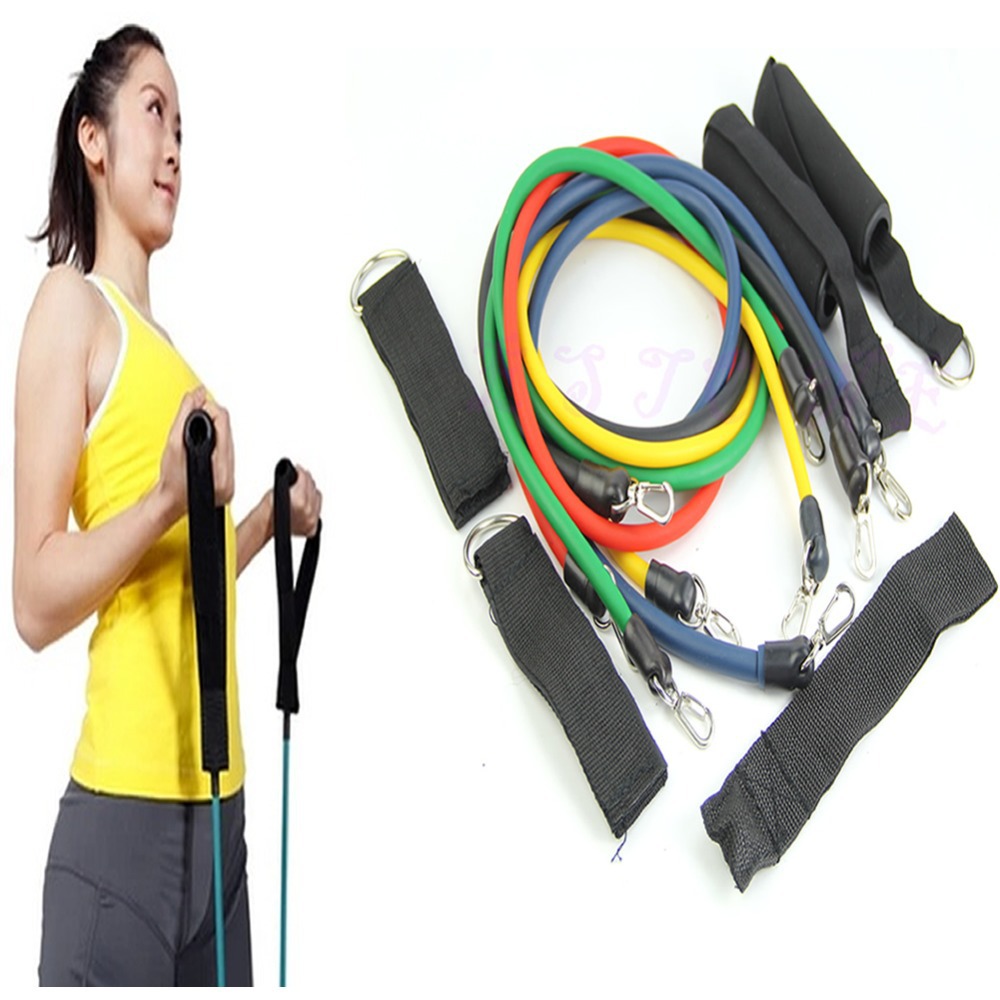 U95 Free Shipping 11pcs Latex Resistance Bands Tubes GYM Exercise Set for Yoga ABS Workout Fitnes