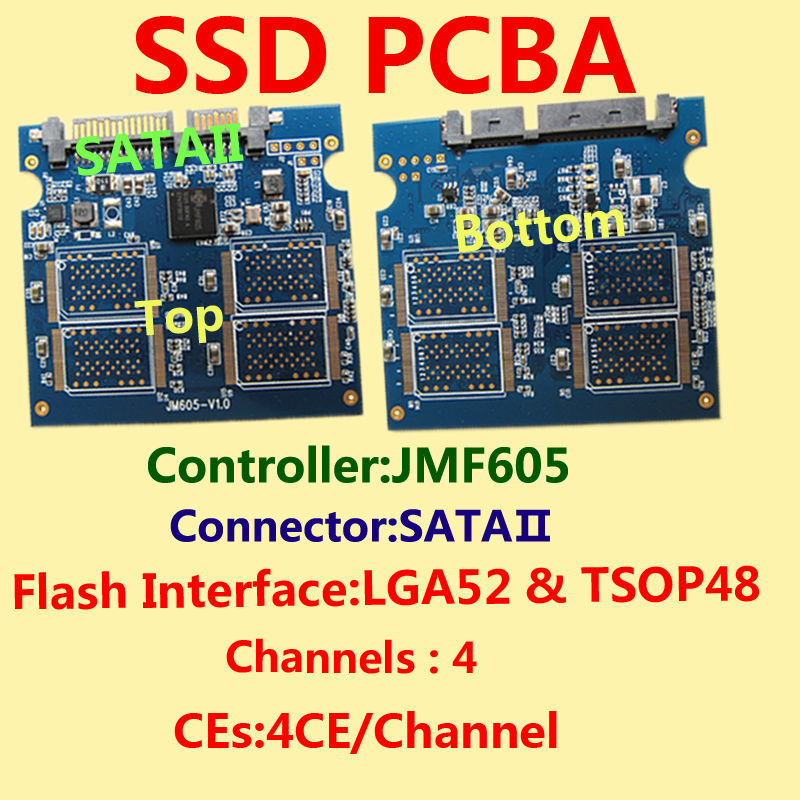 The SSD circuit board,SSD PCBA ,JMF605 Controller,DIY SSD , SATA3Gb/s Interface SSD PCBA,Flash Interface TSOP48 & LGA52