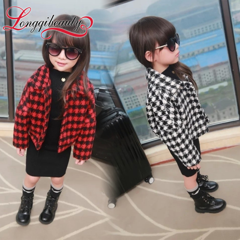 2015 New Winter Autumn Children s clothing Little Girls Fashion Small Plaid Warm Jacket Kids Girls