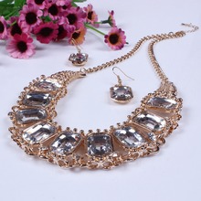 2014 New Arrival Vintage Gold Sliver Jewlery Luxurious Crytal Necklace Earrings Wholesale For Lady Jewelry TL9333