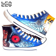 LEO Adult Unisex Graffiti Hand Painted Canvas Shoes High Top Style Anime Naruto Sasuke Casual Shoes Men Women Breathable Shoe