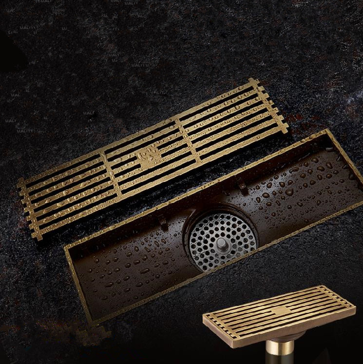 8*20cm/8*30cm Euro Style Antique Brass Bathroom Linear Shower floor Drain Wire Strainer Art Carved Cover Waste Drainer B8029