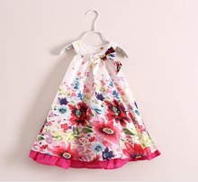 Catimini girls lolita style dress 2014 new Spring&summer kids cute floral print bow sleeve-less dress girls brand princess dress