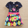 2016 Retail BABY Girl Clothes short Sleeve Girls Dress Bow Kids pretty Dresses Full A line