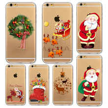 Free Shipping Phone case For iPhone 6 6s Transparent Soft Ultra Thin Back Cover Santa Claus And Christmas Reindeer