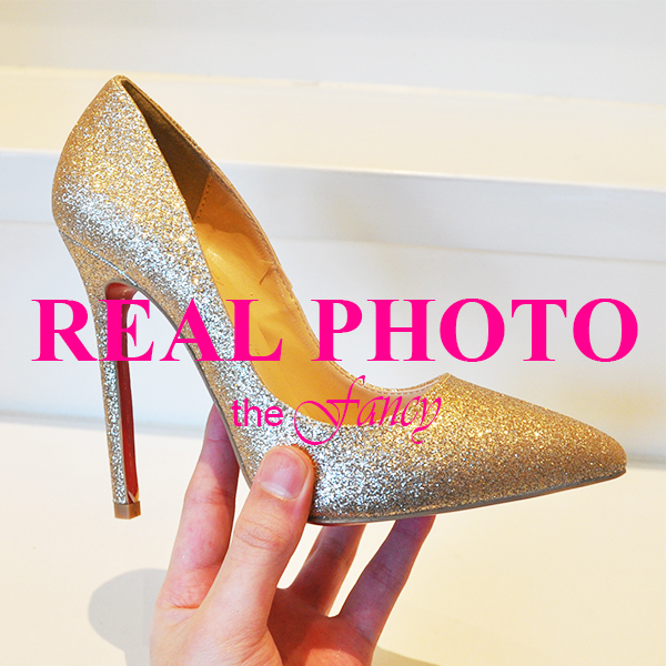 REAL PHOTO Gold Glitter High Heels Pumps Red Bottom sole shoes ...