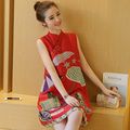 2016 summer traditional vintage chinese women satin short sleeve cheongsam qipao dress