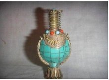 Tibet Chinese turquoise Copper Snuff Bottle free shipping