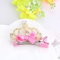 Shine Crown Rhinestone Gross Pink White Bow Girl Hairpin Children Hair Accessories Clip Kids Headwear Crown