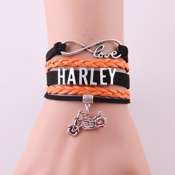 Infinity Love Harley bracelet Motorcycle Motocross Motorsport biker rope leather wrap Charm Bracelets & Bangles for women men