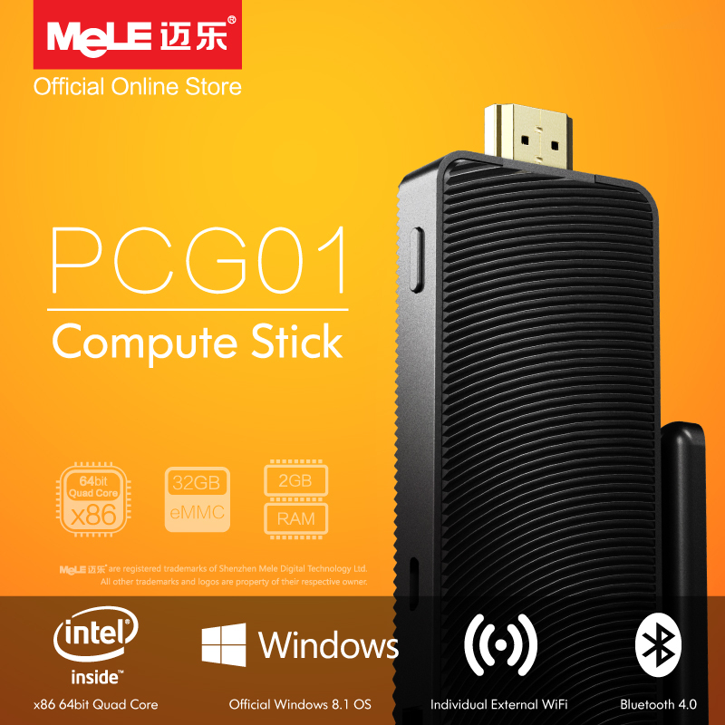 Fanless Intel Compute Stick MeLE PCG01 Quad Core Mini PC Atom Z3735F 2GB DDR3 32GB eMMC HDMI WiFi Bluetooth Genuine Windows 8.1