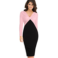2016 New Europe US Women Elegant Colorblock Draped Ruched Twist Sexy V Neck High Waisted Party