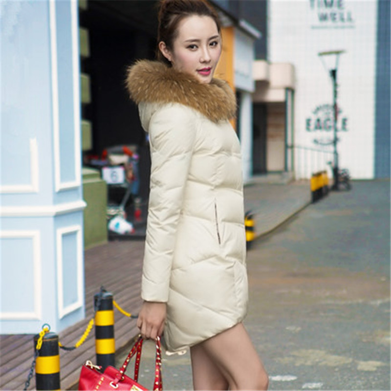 2015 New Winter Coat Women Duck Down Jacket Fashion Real Fur Collar Hooded Slim Thick Zipper Warm Jacket Women Parkas LJ3501