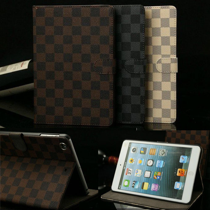 Business style For ipad mini case Plaid Design Folio PU Leather e book cases For ipad