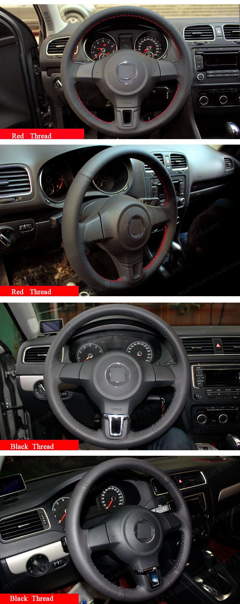 Black Leather Hand sewing Car Steering Wheel Cover for Volkswagen Golf 6 Mk6 VW Polo Sagitar Bora Santana Jetta Mk6