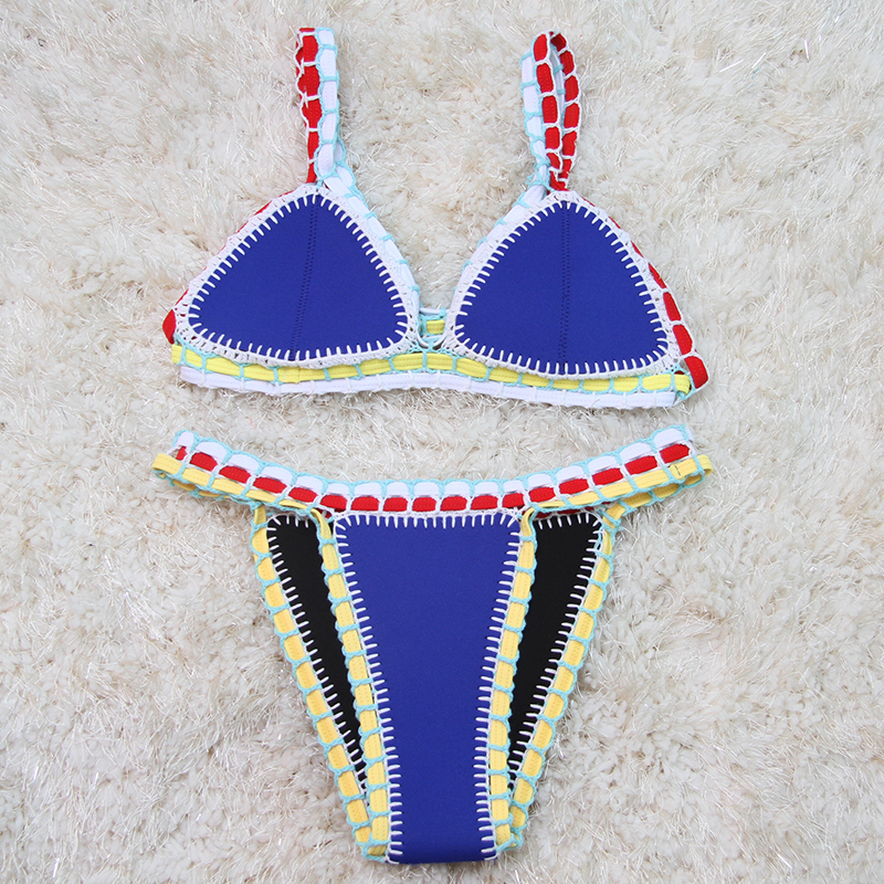 2016 Handmade Crochet Neoprene Bikini Set Brazilian Low Waist Halter Women Print Sexy Bikinis Swimwear Bathing Suit Swimsuit NO3 2016 Handmade Crochet Neoprene Bikini Set Brazilian Low Waist Halter Women Print Sexy Bikinis Swimwear Bathing Suit Swimsuit NO3