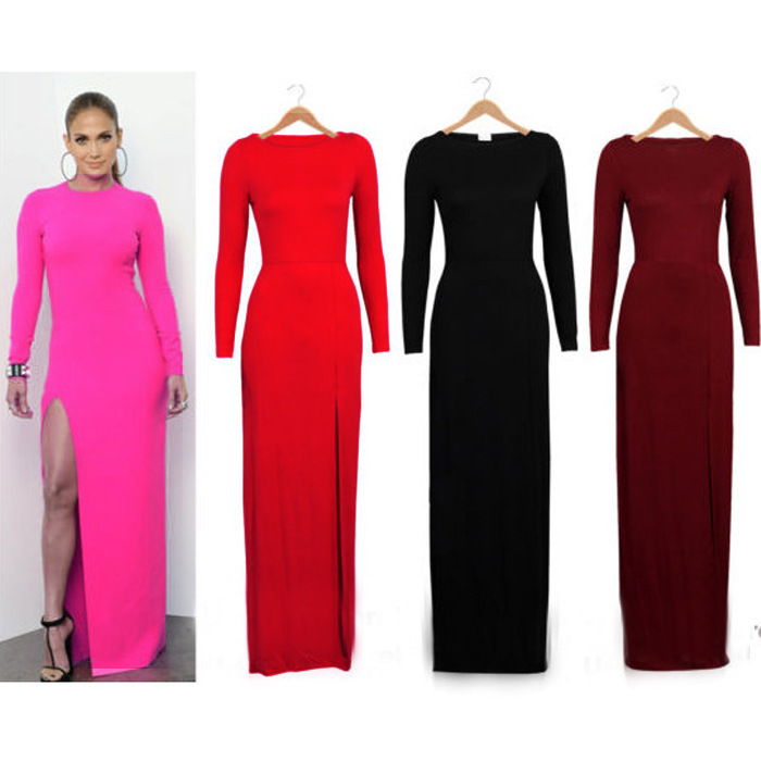 Long Sleeve Thigh Split Maxi Dress