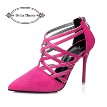 Sexy Strappy High Heels Shoes Woman Lace Up Heels Cutout Wedding Shoes Suede Leather Strappy Pumps Women Lace Up Pointed Heels