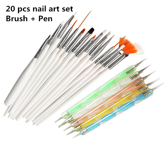 2016 Nail Art Design Dotting Painting Gel Nail Polish Brush Pens Drawing Tools (15 Pcs Manicure Brushes + 5 Pcs Dots Pen)