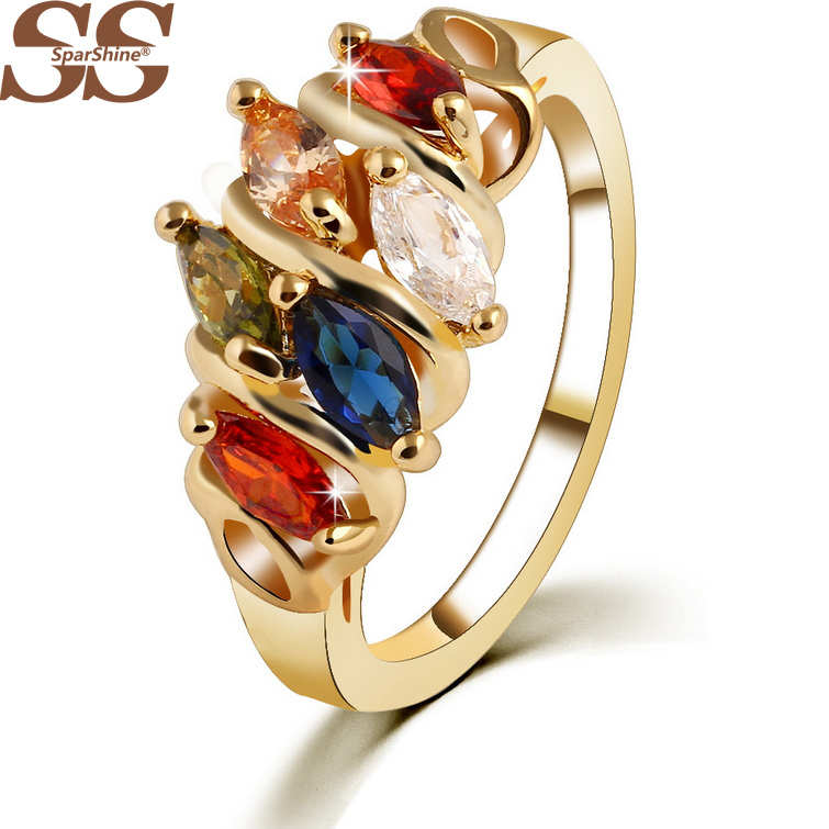 SparShine Rose Gold Rings For Women with Top Multicolor Crystal Roxi Fashion Wedding 925 Jewelry Ruby