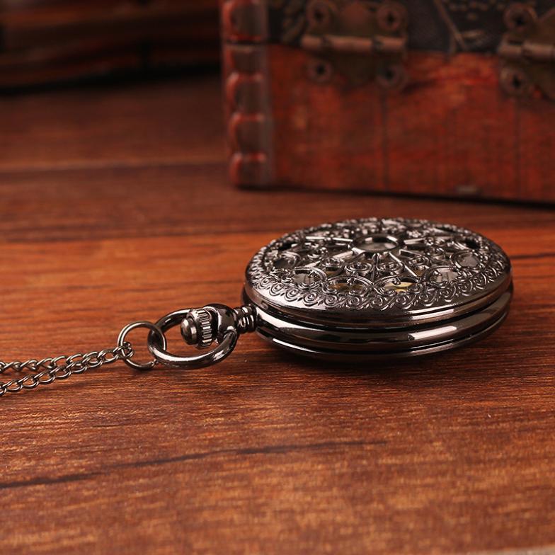 New 2015 top brand engraved hollow design antique bronze steampunk quartz women pendant watch necklaces pocket
