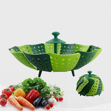 Plastic Folding Steamer Basket Non-scratch Silicone Food Cooking Microwave Steamer Fruit Vegetable Basket Kitchen Accessories