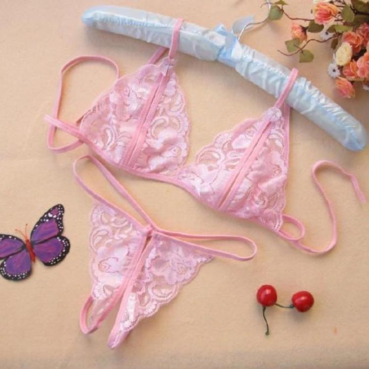 Sexy Temptation Lingerie Lace Transparent Gauze Open Chest Three point Underwear Sets WF 9392