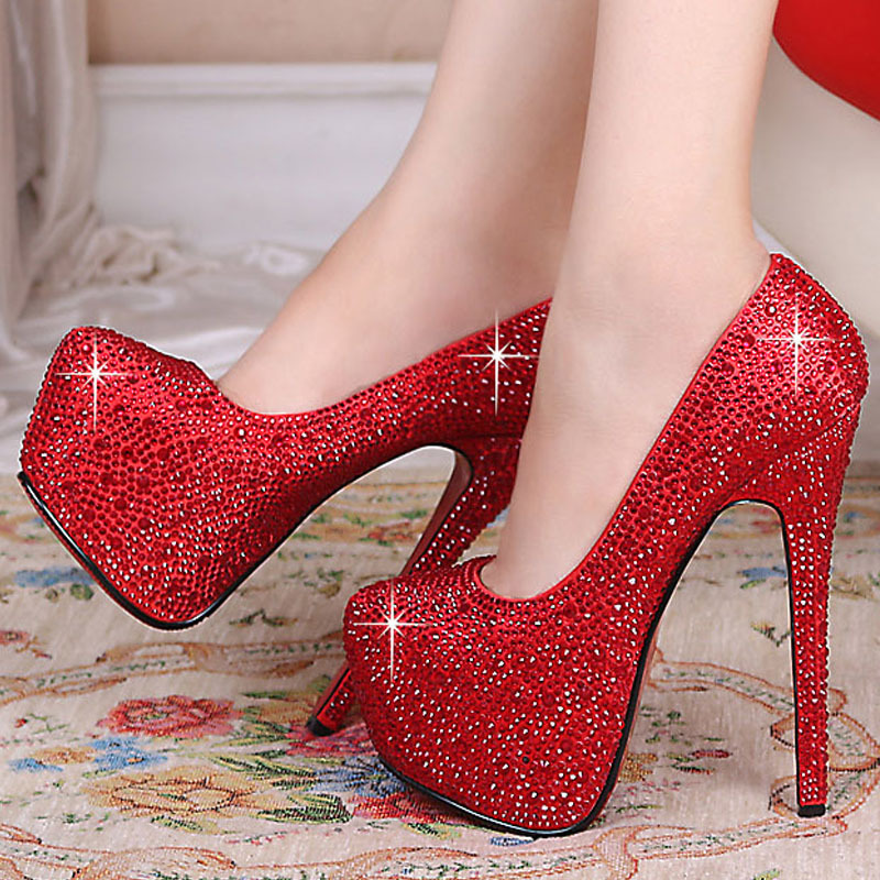 Silver rhinestone pumps fashion red bottom sexy prom wedding shoes ...