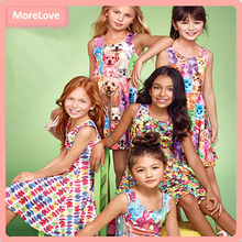 Free shipping Children Girl dresses Novelty Family girl clothing fashion Dog Cat Sugger Candy 3D Print dress for kids girls