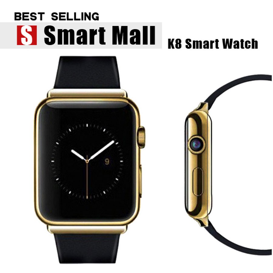 Smart Watch K8 Android 4.4 system with 2M pixels Webcam Wifi FM for Android Smart phones Support SIM Card smartwatch phone