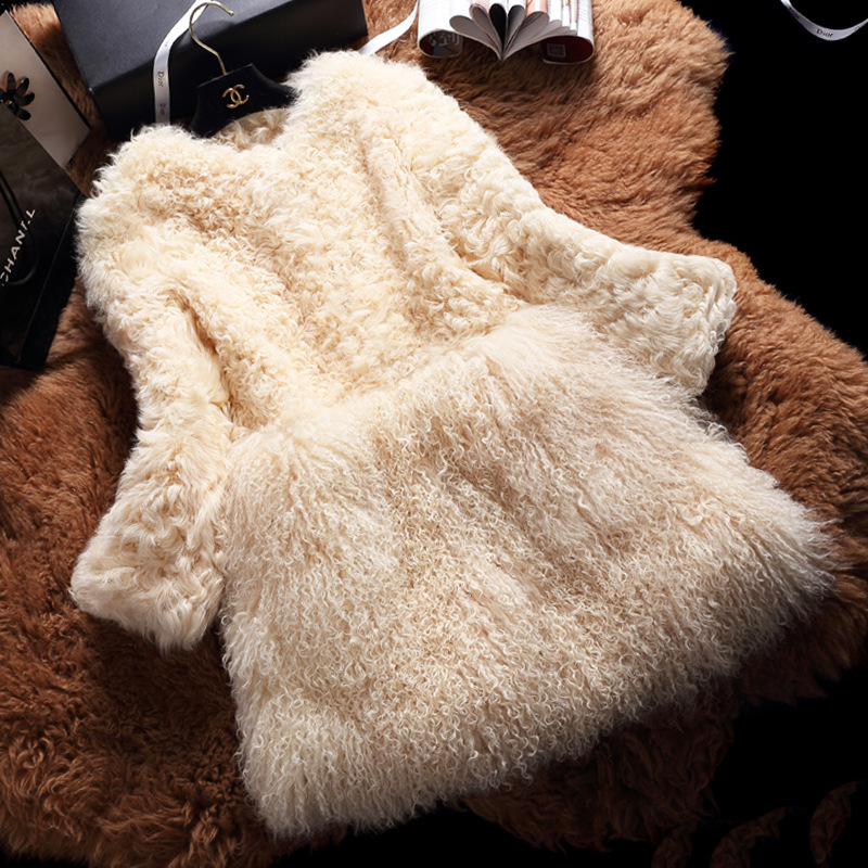 Real Mongolia Sheep Fur Coat Sheepskin Fur Coat Long Lamb Fur Coat  Real Sheep Fur Coat Winter Coat 2016 Free Shipping