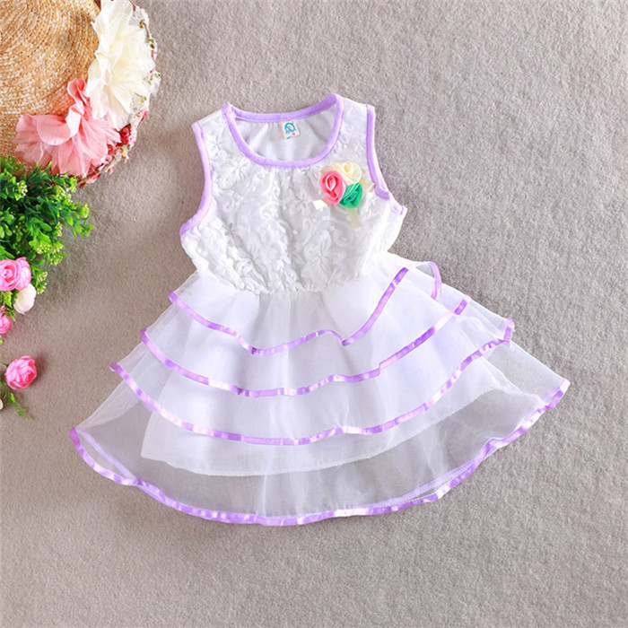 5pcs Children girl's 2015 summer girl sleeveless princess Flower dress Layered dress 3colors 1527