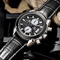 MEGIR Chronograph Quartz Watch Blue Dial Leather Slim Men Watches Multi function Fashion Casual Waterproof Wristwatches