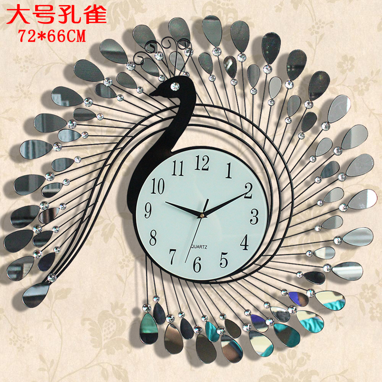 Large peacock wall clock art watch iron clock modern fashion wall clock mute