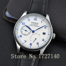43mm Parnis White Dial Blue Numbers Power Reserve SEAGULL Automatic Men’s Watch 0101